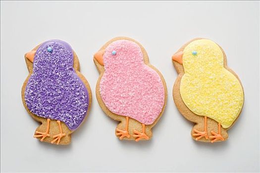 三个,复活节饼干,紫色,粉色,黄色,幼禽