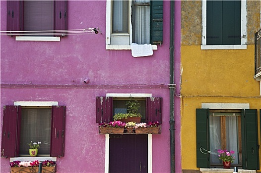 彩色,布拉诺岛,意大利,墙壁,窗户
