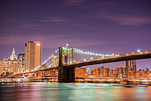 布鲁克林大桥,夜晚,纽约