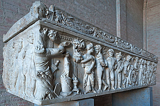 罗马,石棺,古代雕塑展览馆,慕尼黑,上巴伐利亚,德国,欧洲