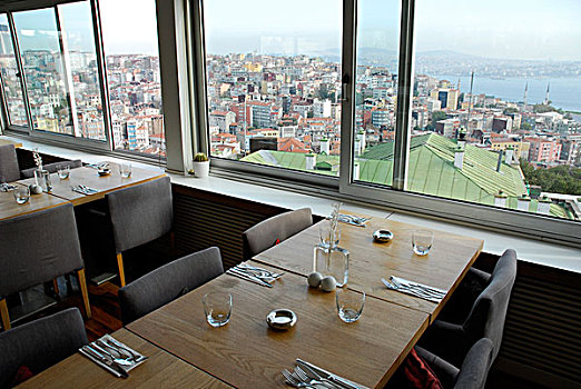 风景,餐馆,上方,贝尤鲁,博斯普鲁斯海峡,伊斯坦布尔,土耳其
