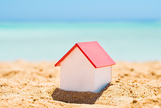 房子,模型,海滩