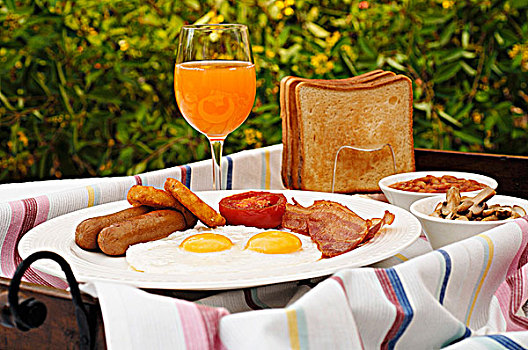 英国,早餐,吐司,橙汁,花园