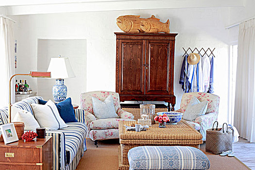 浪漫,客厅,多样,软垫,座椅,老式,木质,柜橱