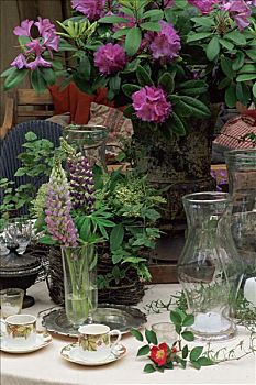 特写,瓷器,桌上,花,花瓶