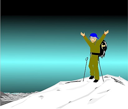 世界之巅,攀登,上面,山,伸出胳膊,伸展