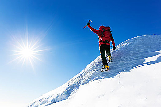 极限,冬季运动,攀登,上面,雪,顶峰,阿尔卑斯山