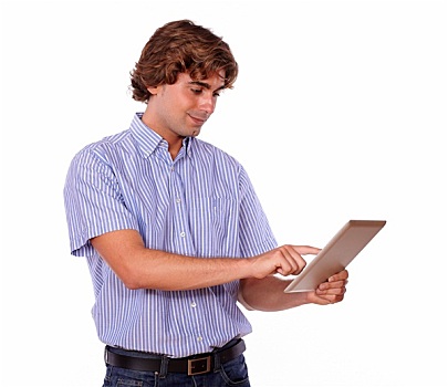 男青年,站立,平板电脑