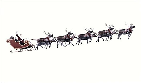 圣诞老人,雪撬,驯鹿,飞,数码合成