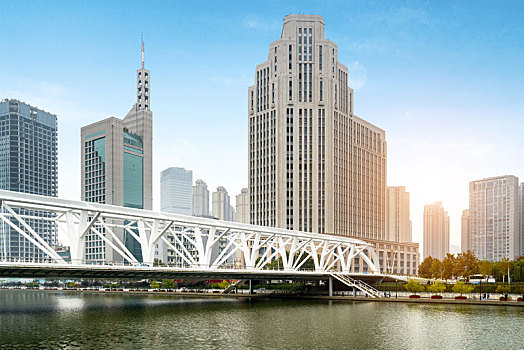 天津进步桥和现代城市建筑