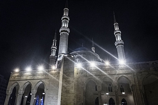 清真寺,广场,夜晚,贝鲁特,黎巴嫩