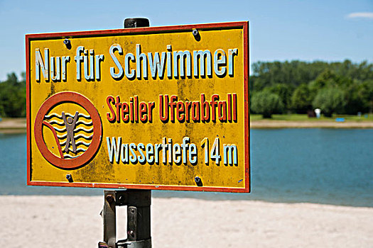 警告标识,旁侧,湖,德国,只有,游泳者