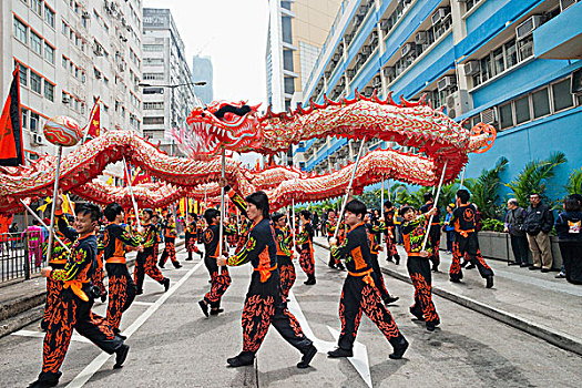 中国,香港,庙宇,舞龙