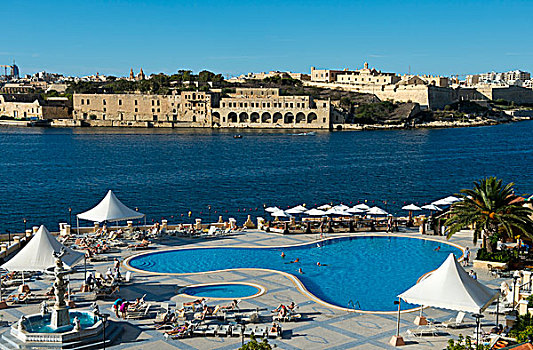 风景,游泳池,区域,大酒店,马耳他,港口,瓦莱塔市,欧洲