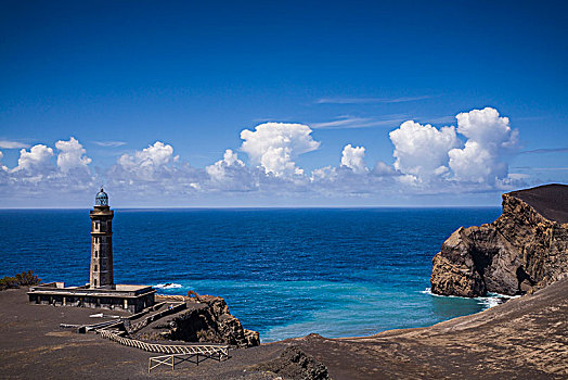 葡萄牙,亚速尔群岛,法亚尔,岛屿,火山爆发,场所,俯视图,灯塔