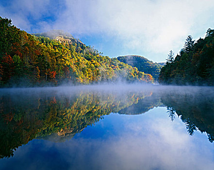 湖,秋色,日出,天然石桥,州立公园,肯塔基