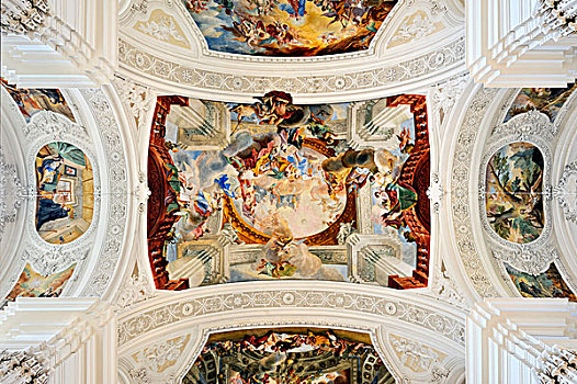 粉饰灰泥,天花板,拱顶,壁画,大教堂,拉文斯堡,巴登符腾堡,德国,欧洲