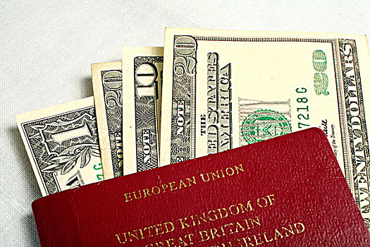 英国,欧盟,护照,美元,钞票,象征,关系,巨大,深度