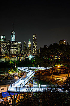 布鲁克林大桥,公园,夜晚,布鲁克林,曼哈顿,纽约,美国