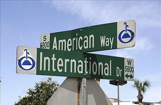 街道,标志物,象征意义,国际关系,奥兰多,佛罗里达,美国