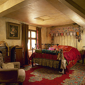 波希米亚风格,黄色,卧室,吊顶,刺绣,床篷