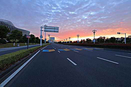 城市,道路,朝霞