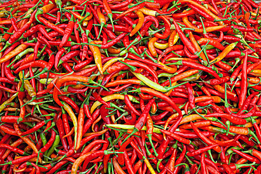 堆积,红色,辣椒,早晨,市场,万象,老挝