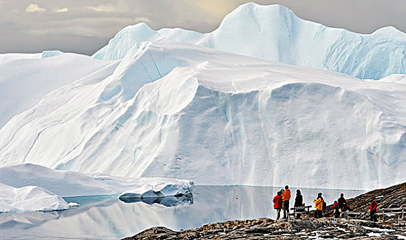 游客,看,冰山,格陵兰,伊路利萨特,冰,峡湾,丹麦