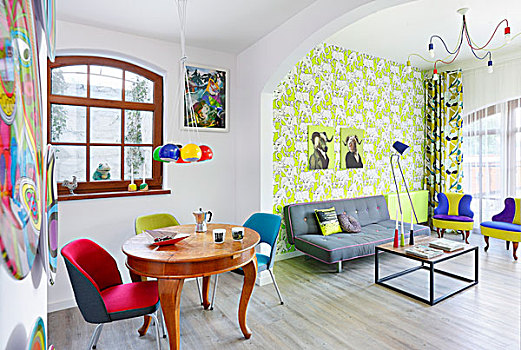 彩色,生活方式,区域,图案,壁纸,复古,室内,老式,餐桌
