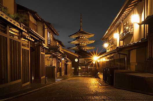 日本京都八坂塔夜景长曝光