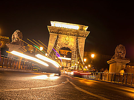 链索桥,布达佩斯,夜晚