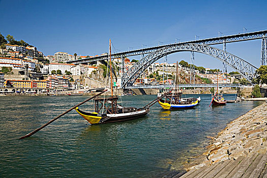桥,上方,杜罗河,欧洲,河,停泊,传统,港口,葡萄酒,船,波尔图,葡萄牙