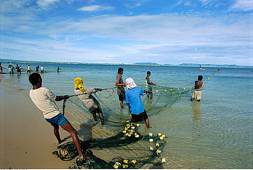 男人,拉拽,渔网,马达加斯加