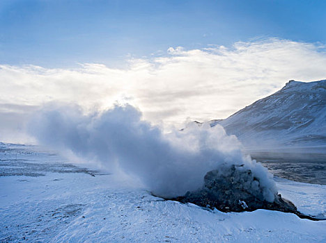 地热,区域,靠近,湖,米湖,环路,冬天,泥,喷气孔,斯堪的纳维亚,冰岛,二月,大幅,尺寸