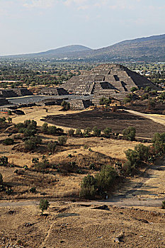 靠近,墨西哥城,墨西哥,特奥蒂瓦坎,遗迹,风景,太阳金字塔,月亮金字塔