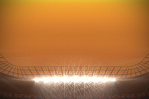 大,足球场,聚光灯,橙色天空