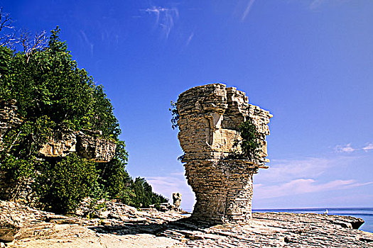 花盆,岩石构造,岛屿,安大略省,加拿大