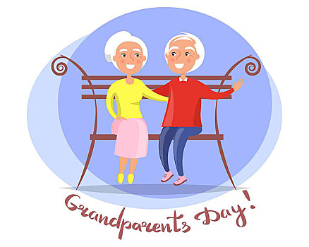 祖父母,白天,老年,夫妻,长椅,矢量,海报,坐,一起,老,插画,明信片,圆,白色背景