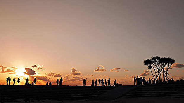 海滩,剪影,夕阳,人