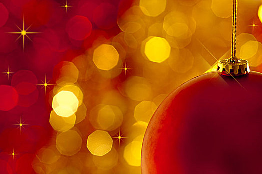 圣诞树饰,红色,金色背景