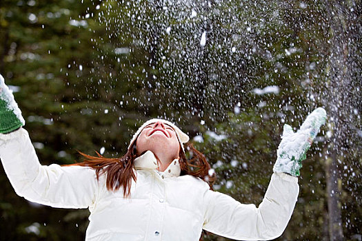 女人,享受,降雪