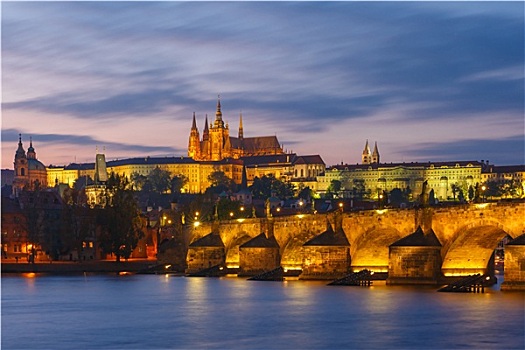 布拉格城堡,查理大桥,落日,捷克共和国