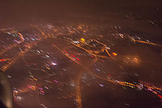 飞机上航拍昆明城市繁华夜景