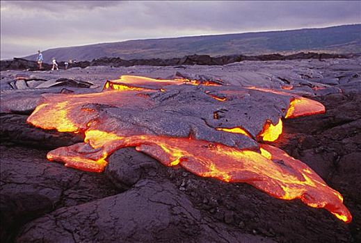 夏威夷,夏威夷大岛,夏威夷火山国家公园,道路,流动,发光,黎明