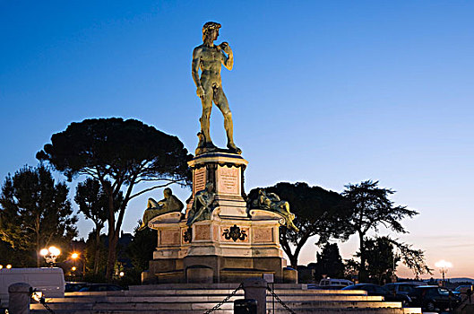 雕塑,大卫像,米开朗基罗,夜晚,佛罗伦萨,托斯卡纳,意大利,欧洲