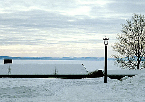 芬兰,积雪,房子,靠近,水边