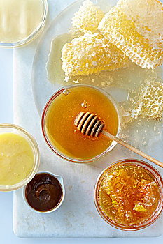 小,玻璃碗,生食,蜂蜜,舀蜜器,蜂巢,桌面,碗,甜