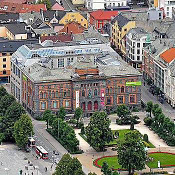 俯拍,西部,挪威,博物馆建筑,行人,忙碌,城市,卑尔根