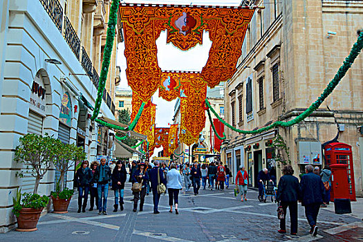 街道,旗帜,庆贺,白天,瓦莱塔市,马耳他,城市,巴洛克式建筑,世界遗产,大幅,尺寸