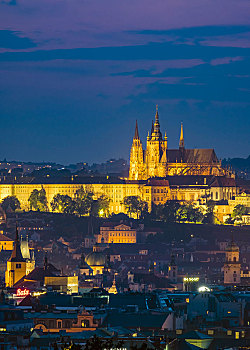 城市风光,凝视,老城,城堡,黃昏,布拉格,捷克共和国,欧洲